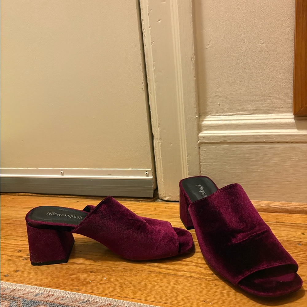 Jeffrey Campbell Burgundy Velvet Mules